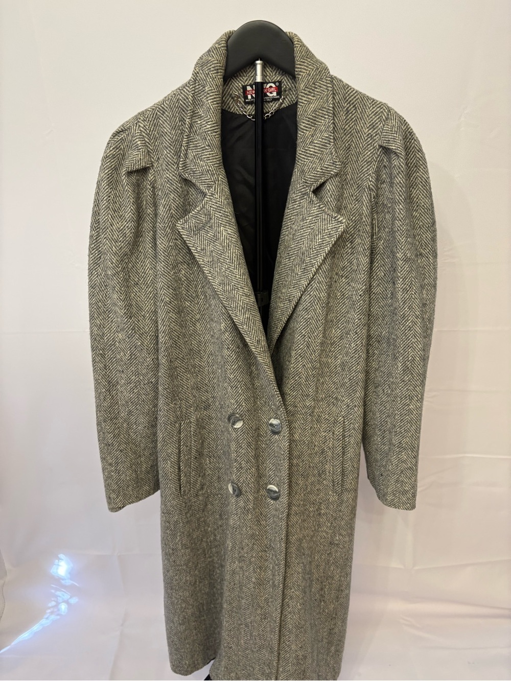 Classic Herringbone Gray Double-Breasted Trench Coat